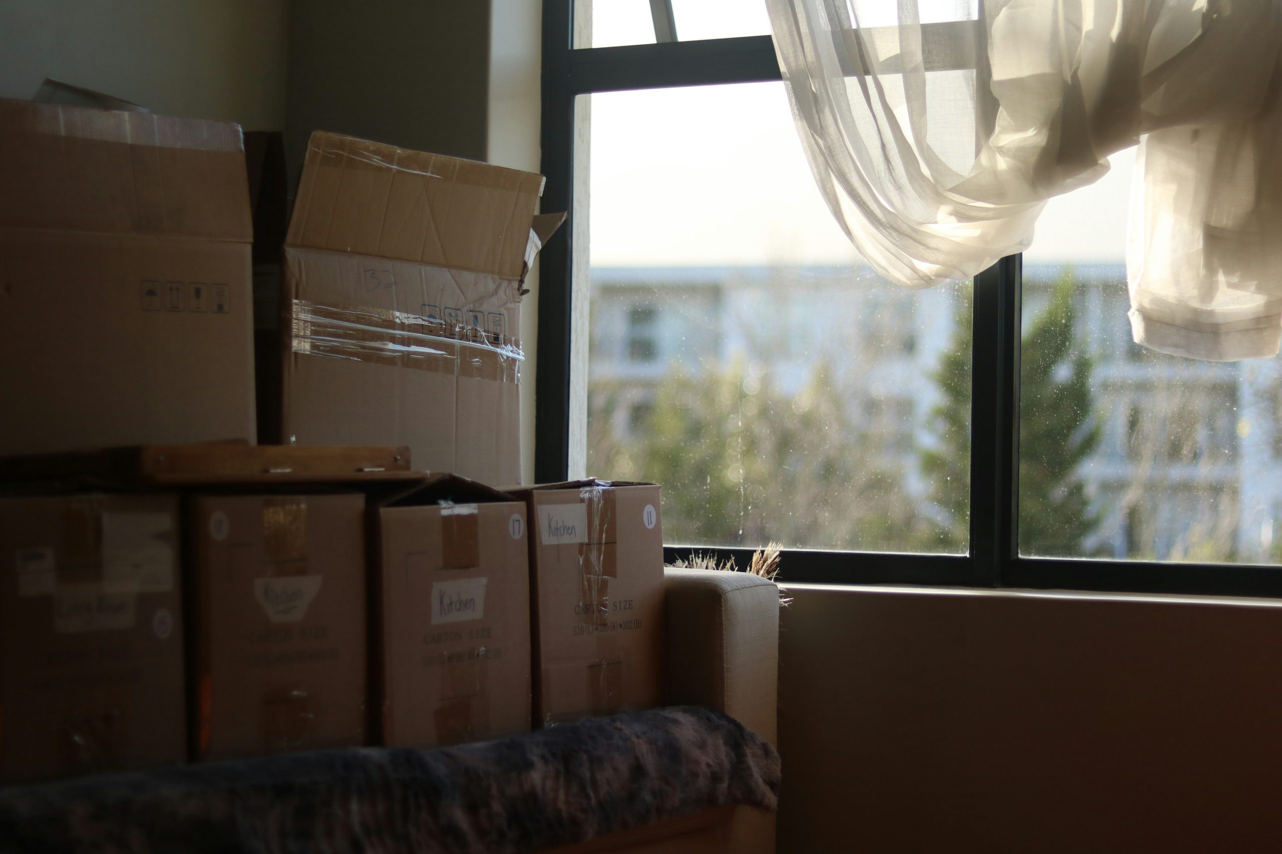 boxes packed by window